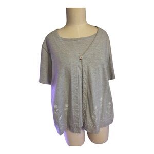 1990s Moving Bleu Gray Women's Top with Embroidered Detail XL